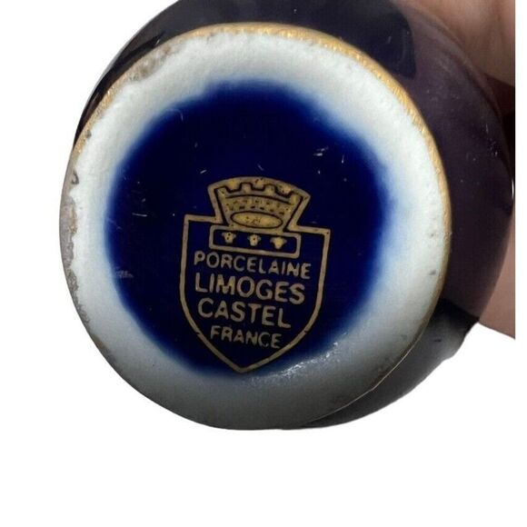 Vintage Limoges Castel France Porcelain Miniature Cobalt Blue & Gold Vases - Picture 10 of 11